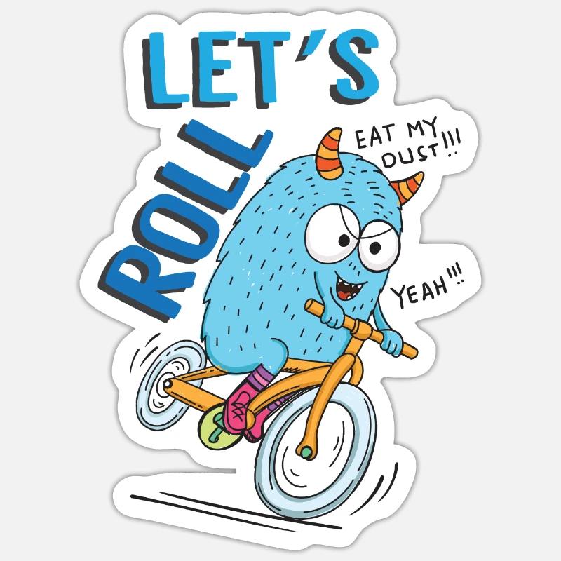 Radfahrer Monster - Sticker Größe S (10 x 10 cm) - Mattweiß