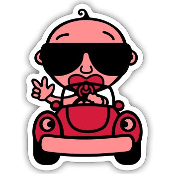 Baby Cool fährt Auto (Color) - Sticker Größe S (10 x 10 cm) - Mattweiß - Vorne