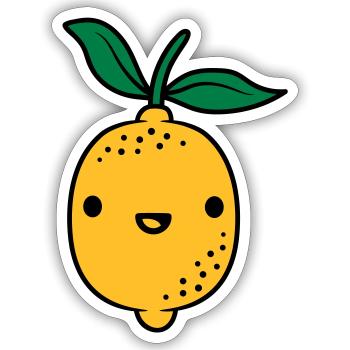 Fruit de citron kawaii - Sticker taille S (10 x 10 cm) - blanc mat - Devant