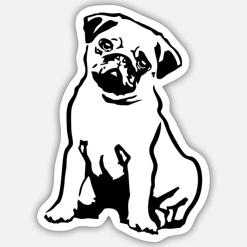 Hund Mops - Sticker Größe S (10 x 10 cm) - Mattweiß