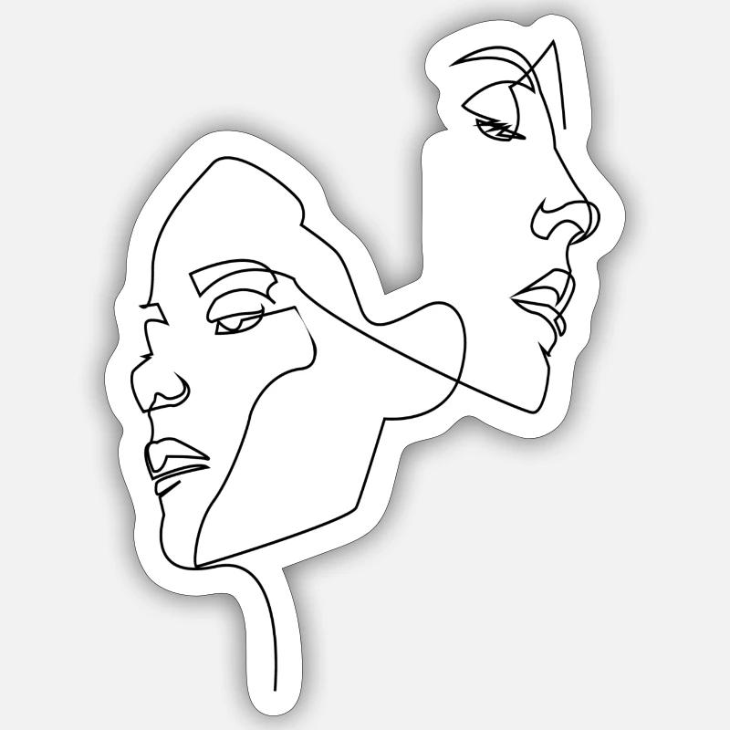 ONE LINE - Women's Faces - Sticker size S (10 x 10 cm) - white matte