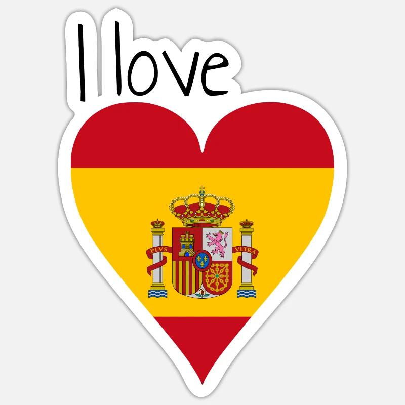 J'adore l'Espagne. Idée cadeau, drapeau espagnol - Sticker taille S (10 x 10 cm) - blanc mat