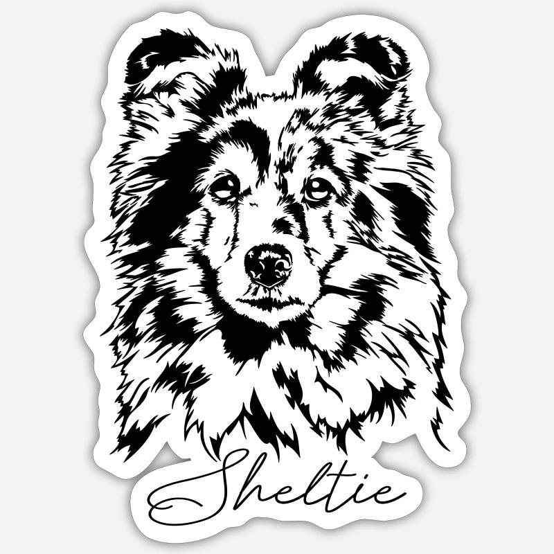 SHELTIE merle chien chiens élevage chien wilsigns - Sticker taille S (10 x 10 cm) - blanc mat