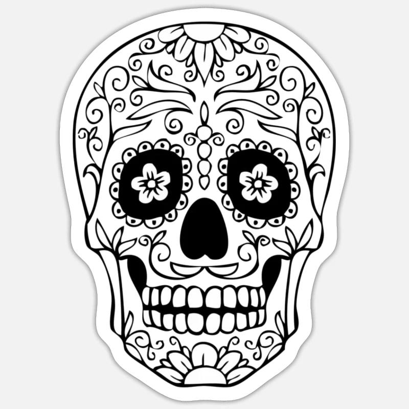 Fleurs de crâne - Sticker taille S (10 x 10 cm) - blanc mat