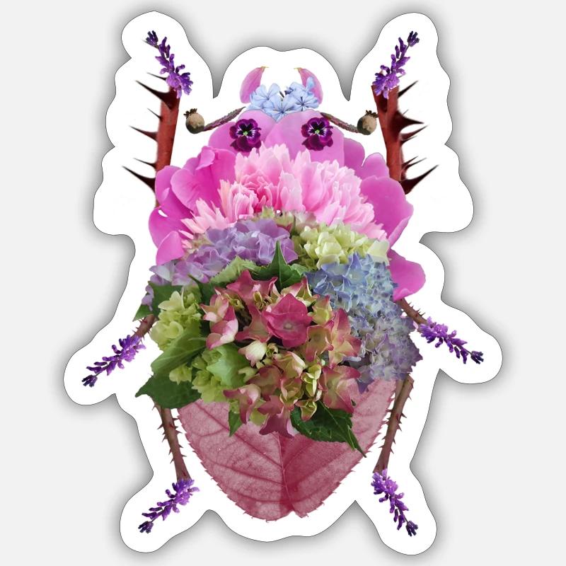 Bunter Blütenkäfer - Sticker Größe S (10 x 10 cm) - Mattweiß