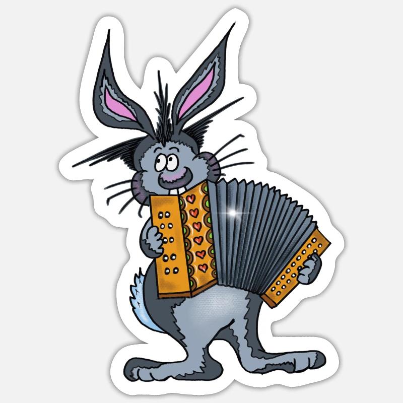 Toni der Hase spielt Handorgel - Sticker Größe S (10 x 10 cm) - Mattweiß