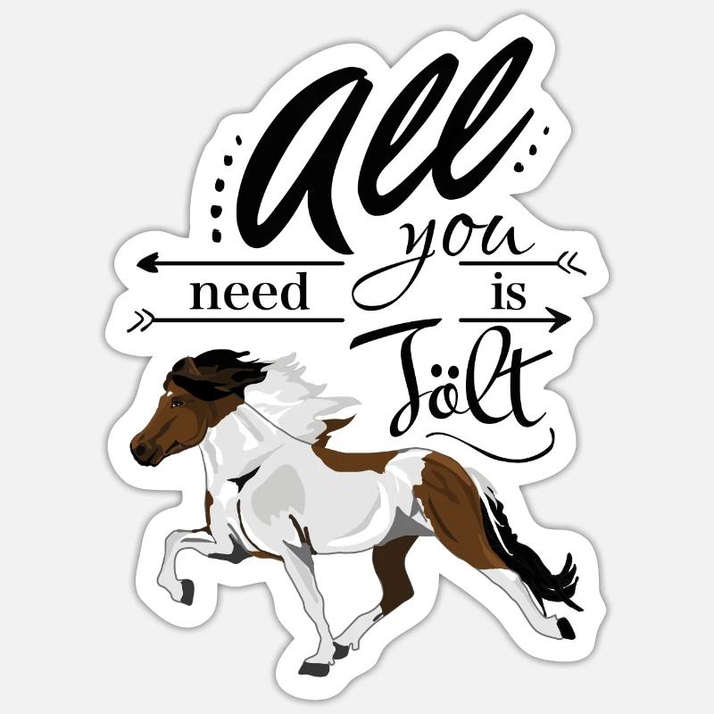 Schecke Brauner Isländer: All you need is Tölt - Sticker Größe S (10 x 10 cm) - Mattweiß
