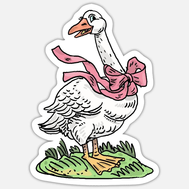 Gans mit rosa Schleife - Sticker Größe S (10 x 10 cm) - Mattweiß