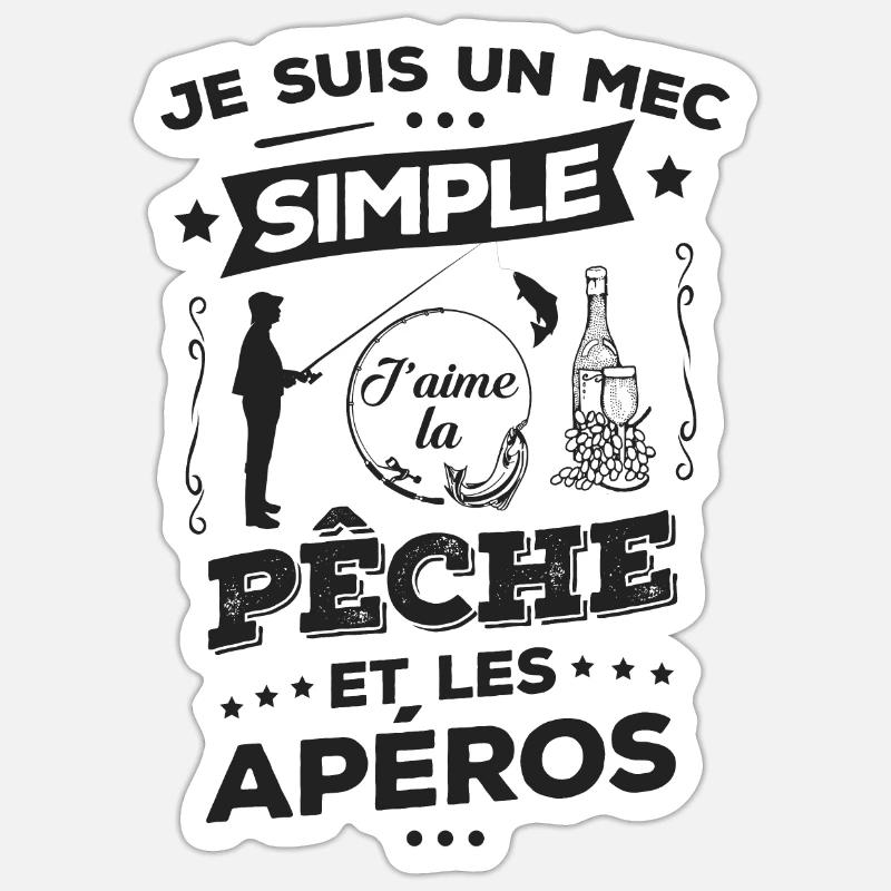 J'AIME LA PÊCHE ET LES APÉROS - Sticker taille S (10 x 10 cm) - blanc mat