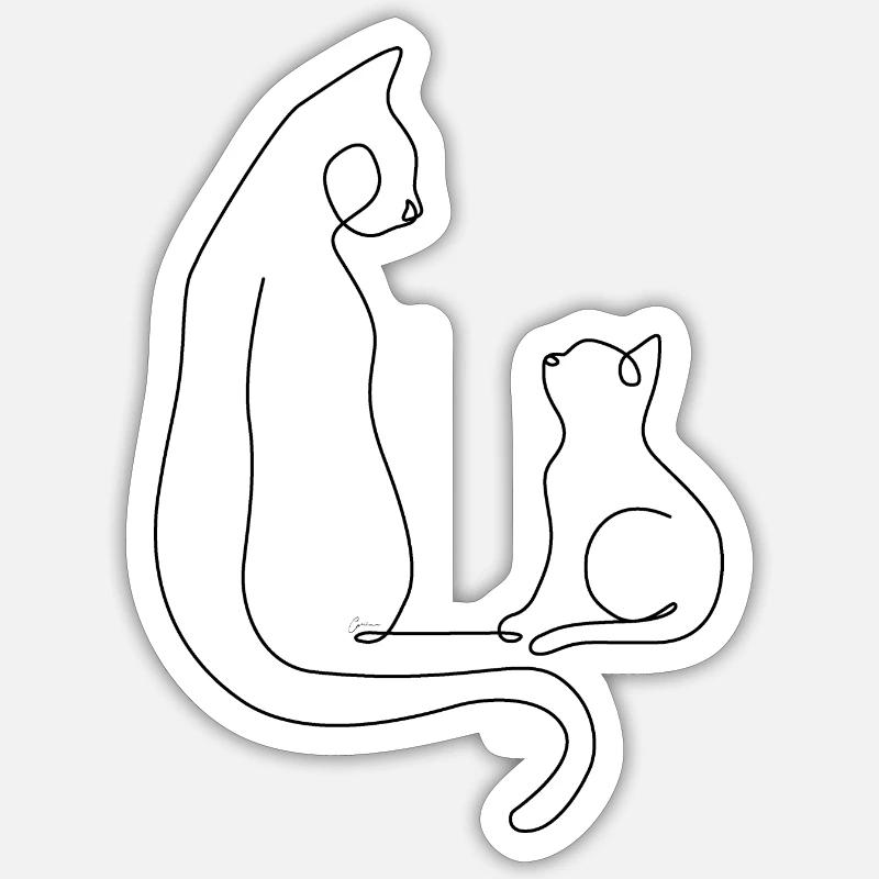 One Line Drawing - Chat - Sticker taille S (10 x 10 cm) - blanc mat