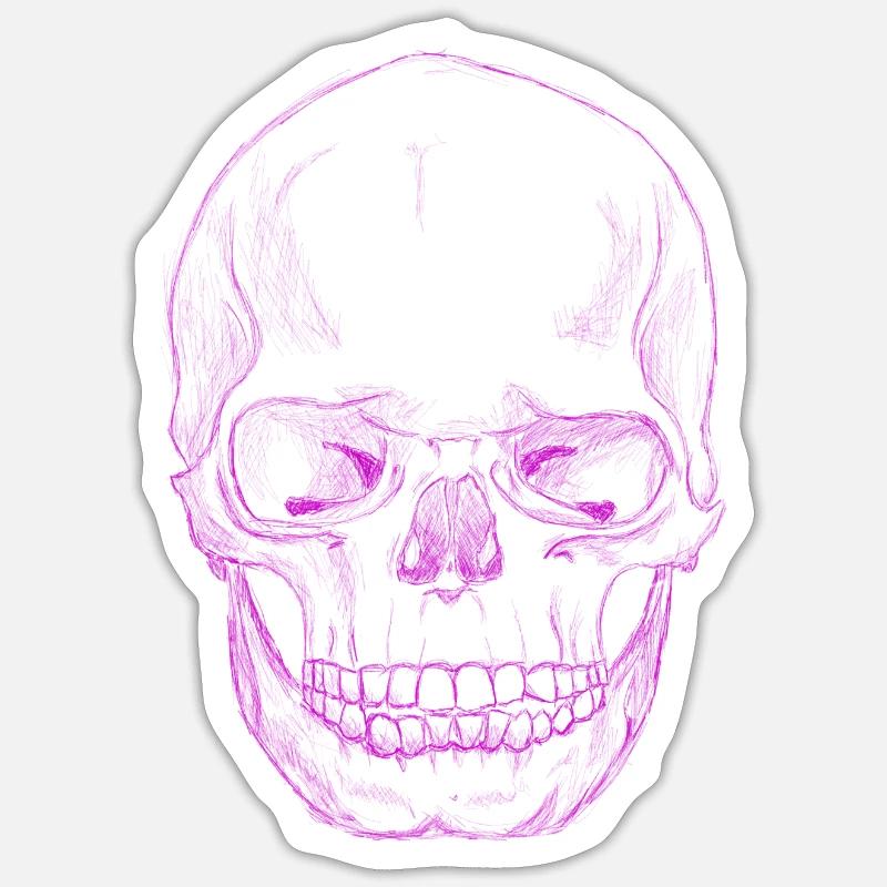 SkullSketchDarkPink - Sticker taille S (10 x 10 cm) - blanc mat