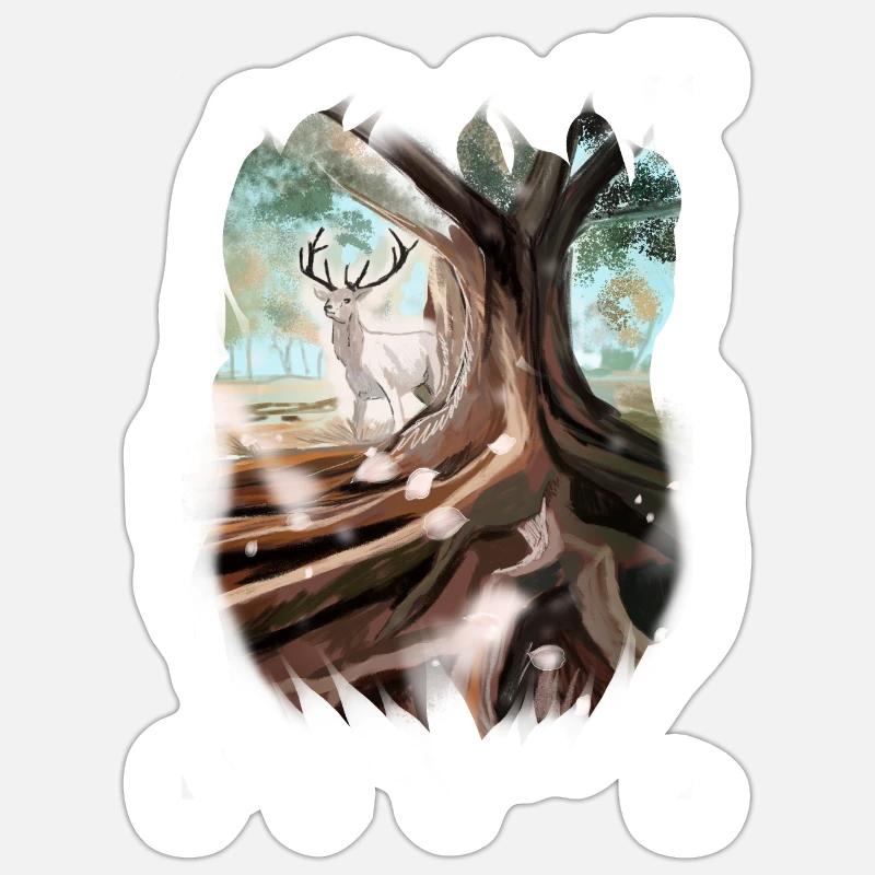 Cerf - Sticker taille S (10 x 10 cm) - blanc mat