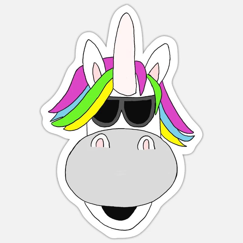 Cool Einhorn - Sticker Größe S (10 x 10 cm) - Mattweiß