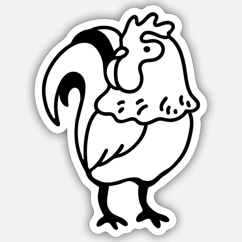 Comic Rooster - line - Sticker size S (10 x 10 cm) - white matte