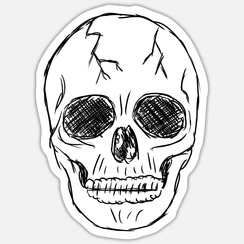 Totenkopf mit schwarzem Stift - Sticker Größe S (10 x 10 cm) - Mattweiß