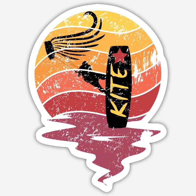 Kite Kitesrufer Retro Sunset - Sticker Größe S (10 x 10 cm) - Mattweiß