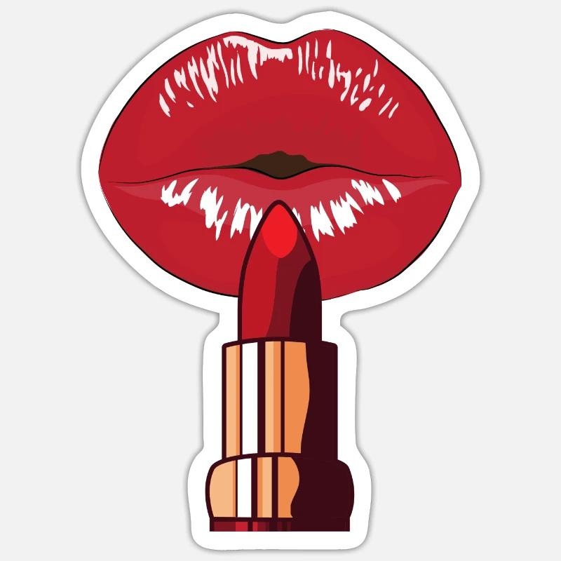 makeup, lipstick - Sticker size S (10 x 10 cm) - white matte