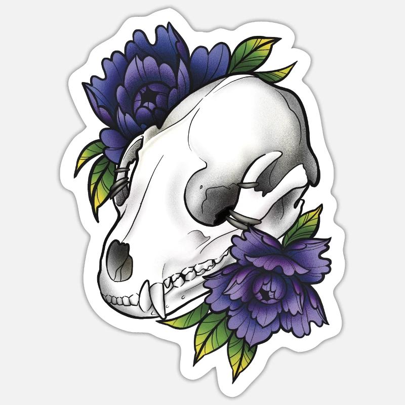 Fantasy Waschbär Schädel - Sticker Größe S (10 x 10 cm) - Mattweiß