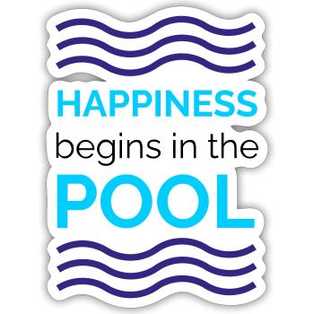 HAPPINESS begins in the POOL - Sticker Größe S (10 x 10 cm) - Mattweiß - Vorne