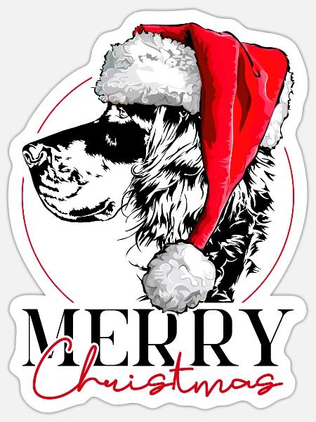Santa GORDON SETTER Merry Christmas Hunde Wilsigns - Sticker Größe S (10 x 10 cm) - Mattweiß