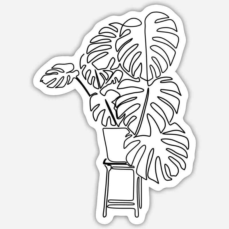 Line Art | Monstera - Sticker Größe S (10 x 10 cm) - Mattweiß
