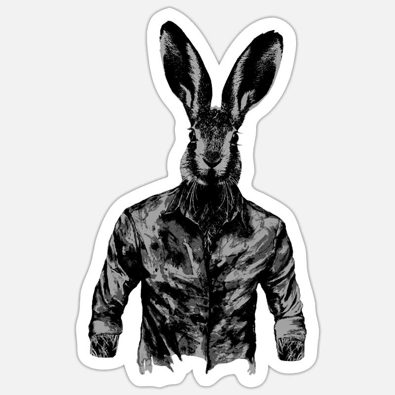 Cooler Hase mit Hemd. - Sticker Größe S (10 x 10 cm) - Mattweiß