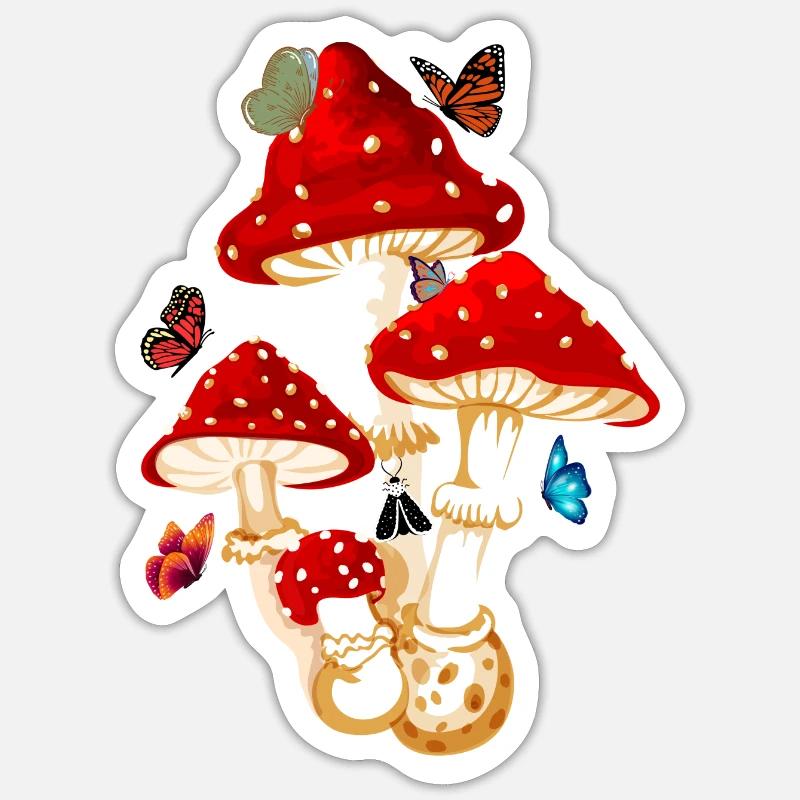 champignon papillon - Sticker taille S (10 x 10 cm) - blanc mat