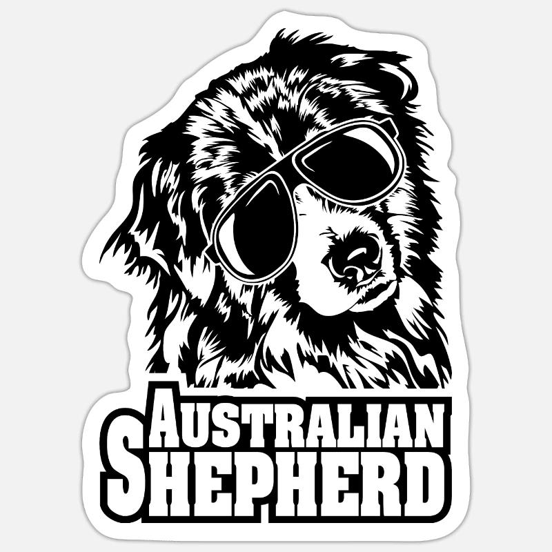 AUSTRALIAN SHEPHERD cool Sonnenbrille Hunde Aussie - Sticker Größe S (10 x 10 cm) - Mattweiß
