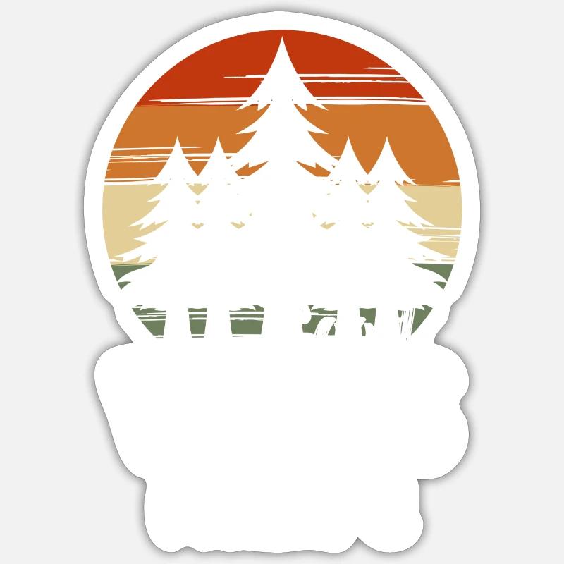 Wald Bäume Hirsch Berge - Sticker Größe S (10 x 10 cm) - Mattweiß