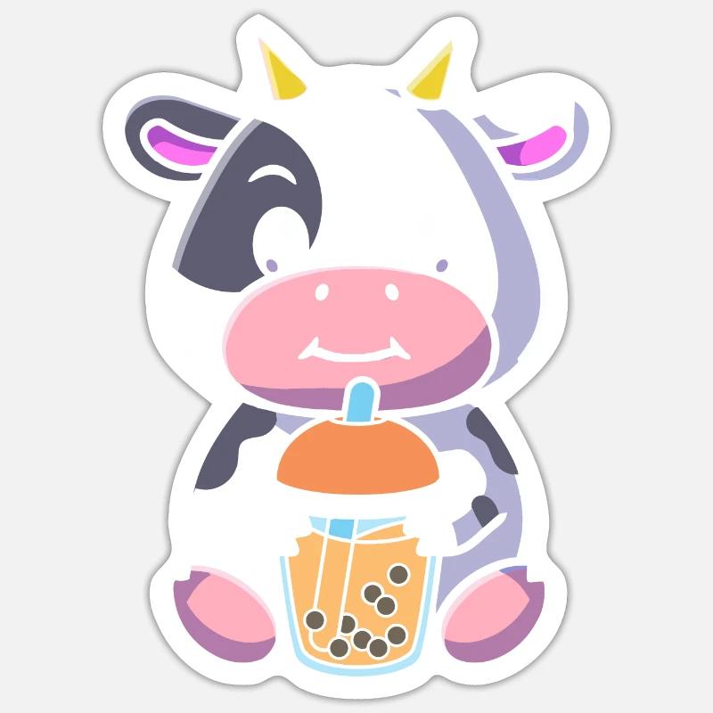 Bubble Tea Vache Sticker taille S (10 x 10 cm)