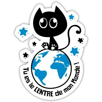 Chat noir mignon humour, pour dire je t'aime ! - Sticker taille S (10 x 10 cm) - blanc mat - Devant
