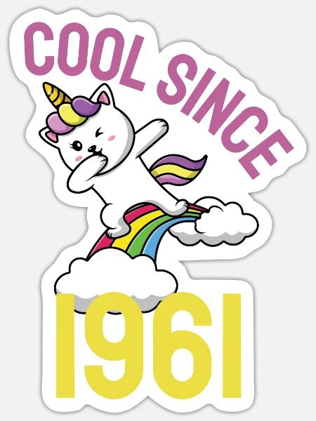 Cool seit 1961 Dabbing Katze 62. Geburtstag - Sticker Größe S (10 x 10 cm) - Mattweiß