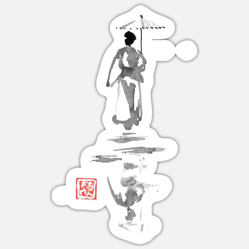 geisha reflection - Sticker taille S (10 x 10 cm) - blanc mat