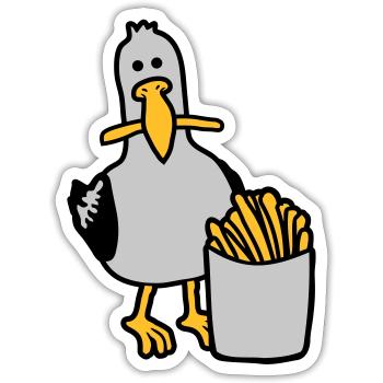 Joyeuses frites volées à la mouette - Sticker taille S (10 x 10 cm) - blanc mat - Devant