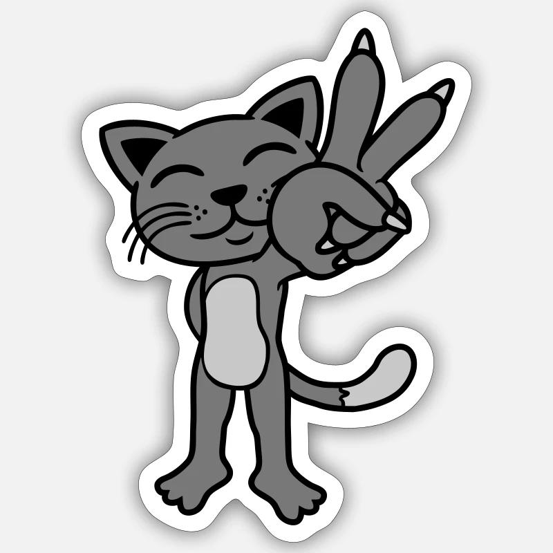 Peace Zeichen stehende Katze - Sticker Größe S (10 x 10 cm) - Mattweiß