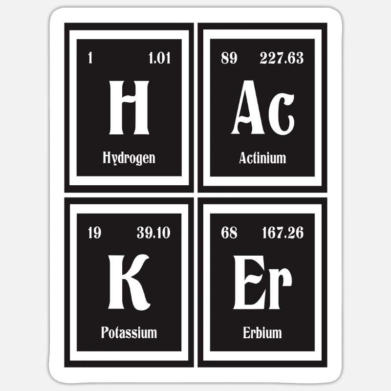 Hacker-| Periodensystem der Elemente - Sticker Größe S (10 x 10 cm) - Mattweiß