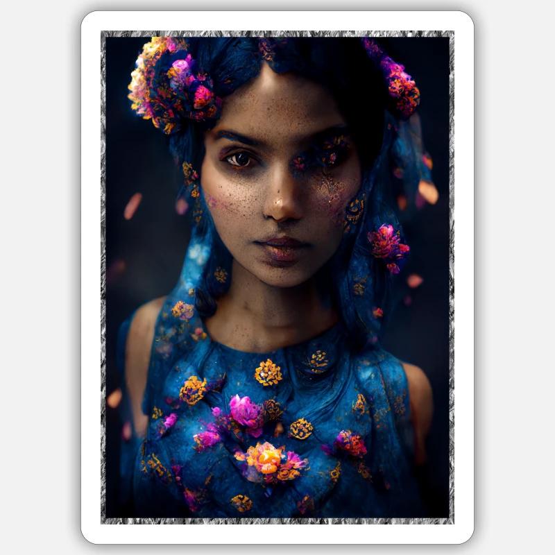 Wunderschönes farbenfrohes Blumenmädchen - Sticker Größe S (10 x 10 cm) - Mattweiß