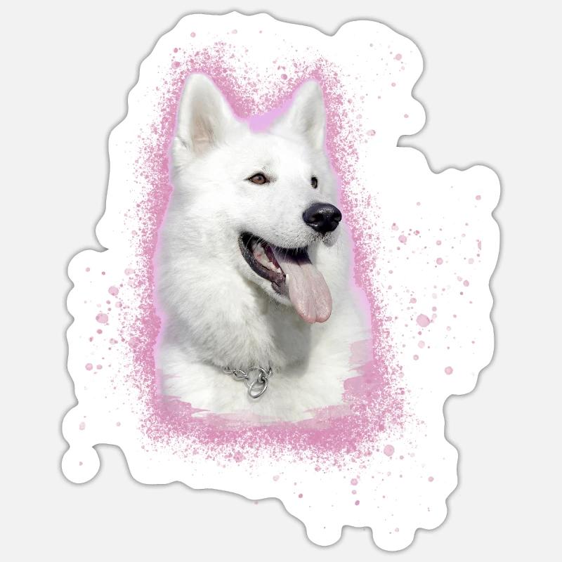 white shepherd,shepherd,dog,graffiti,pink - Sticker size S (10 x 10 cm) - white matte