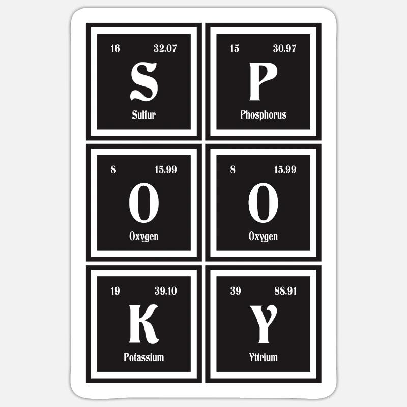 Spooky - Tableau périodique des éléments - Sticker taille S (10 x 10 cm) - blanc mat