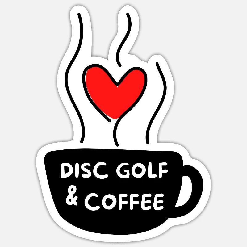 Discgolf & Kaffee. - Sticker Größe S (10 x 10 cm) - Mattweiß