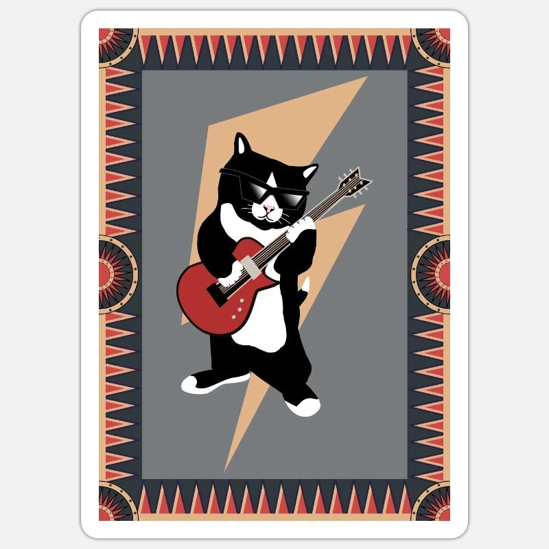 Chat Rock N Roll - Sticker size S (10 x 10 cm) - white matte