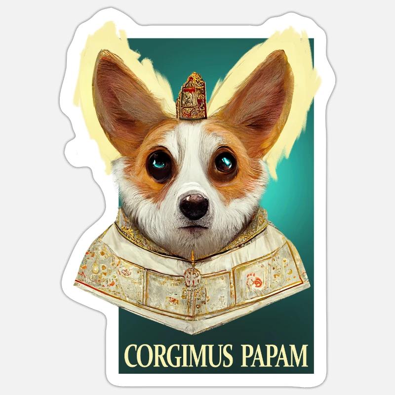 Corgi Papst - Sticker Größe S (10 x 10 cm) - Mattweiß