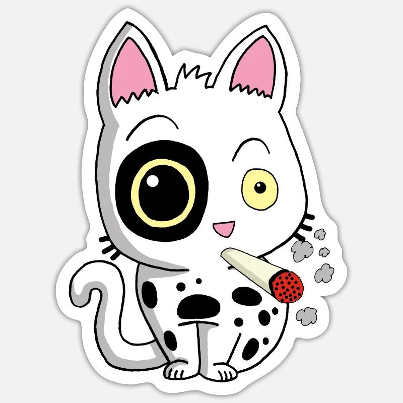 Rauchende Katze - Sticker Größe S (10 x 10 cm) - Mattweiß