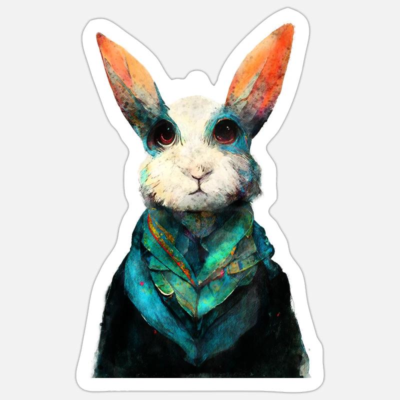 Peinture aquarelle de lapin #rabbit - Sticker taille S (10 x 10 cm) - blanc mat