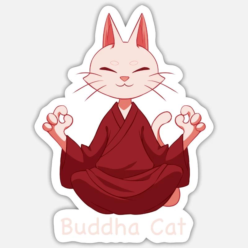 buddha cat - Sticker taille S (10 x 10 cm) - blanc mat
