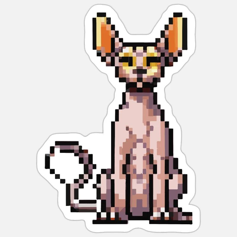 Katze Pixel Kunst Geschenkidee - Sticker Größe S (10 x 10 cm) - Mattweiß