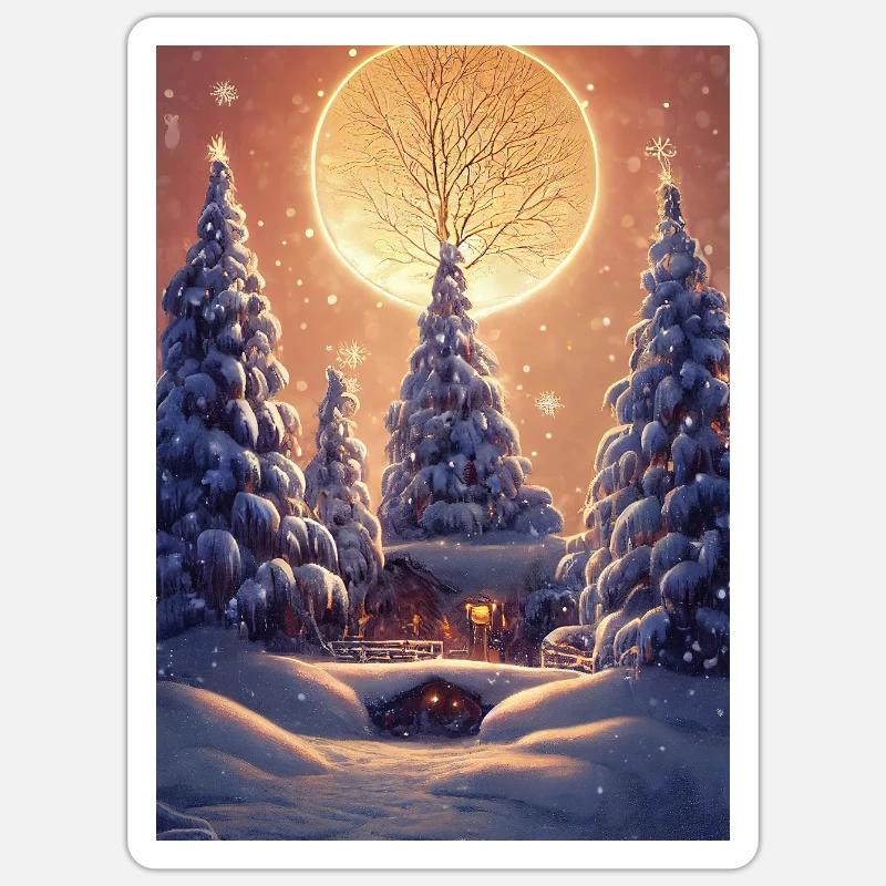 Weihnachtshäuschen - Sticker Größe S (10 x 10 cm) - Mattweiß