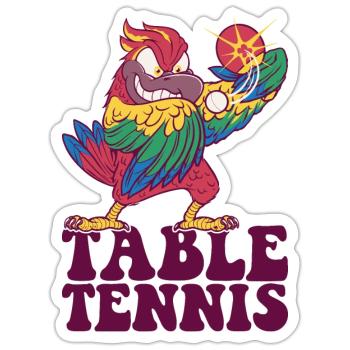 Ping Pong Perroquet Tenue Tennis de Table Oiseau - Sticker taille S (10 x 10 cm) - blanc mat - Devant