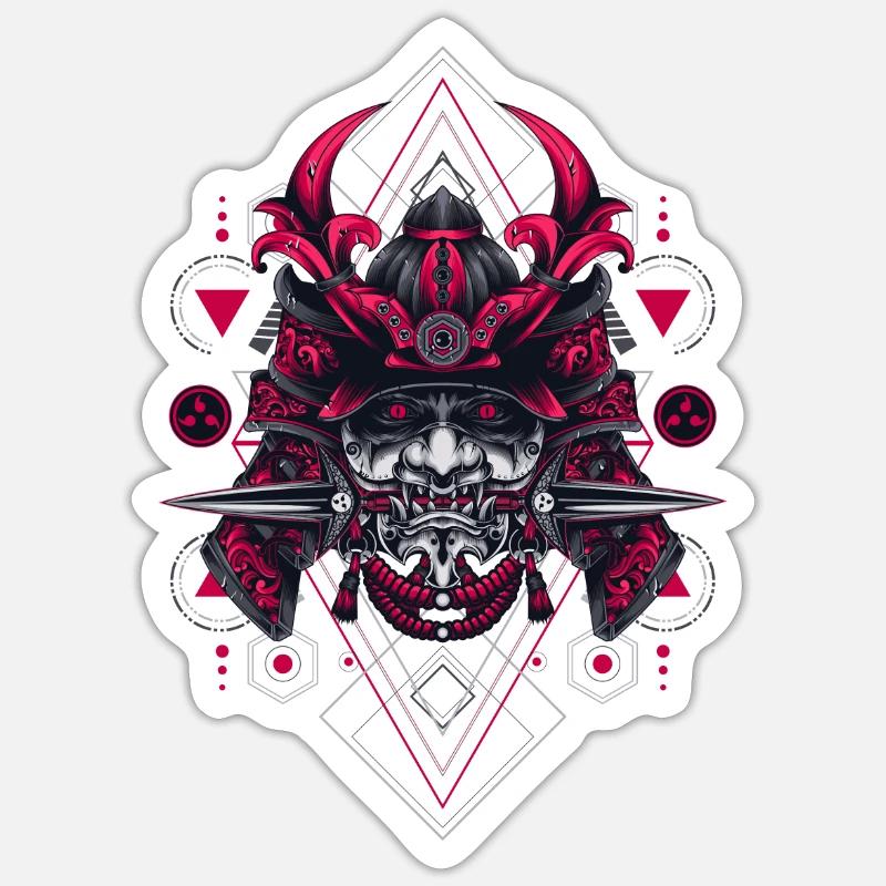 ONI SAMURAI SACRED GEOMETRY - Sticker size S (10 x 10 cm) - white matte