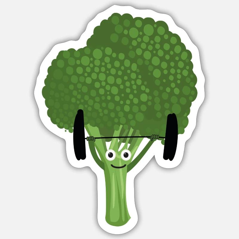 Athlete Broccoli,Lifting Weights, Broccoli - Sticker size S (10 x 10 cm) - white matte